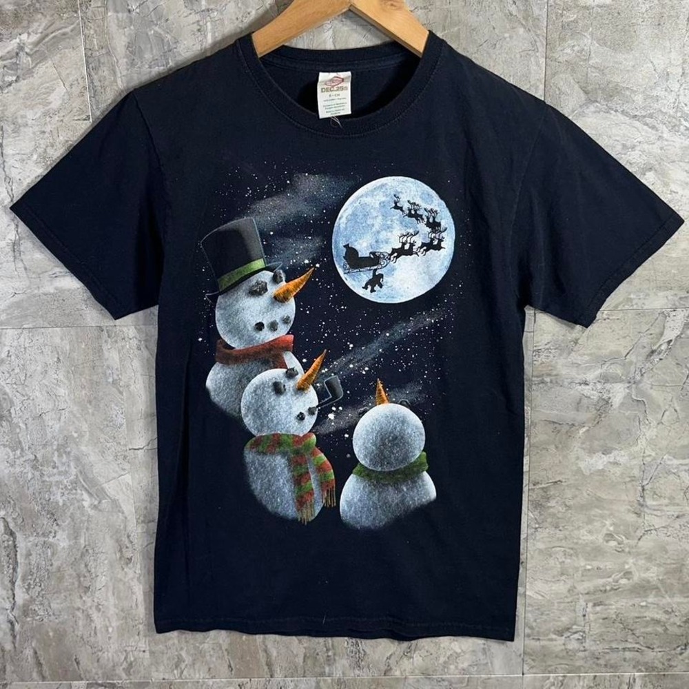 DEC 25th Black‎ Short Sleeve Santa Claus Moon Christmas Holiday Tee Men's Size S